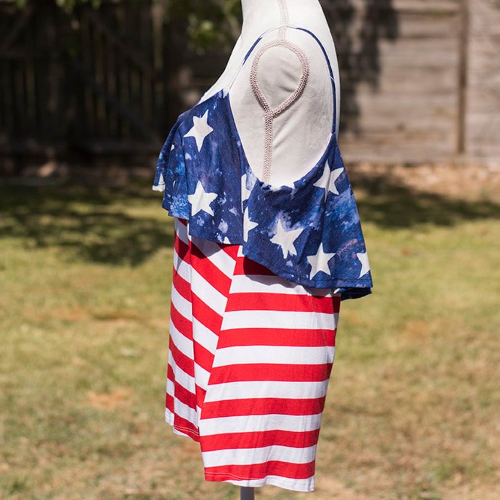 Patriotic Stars and Stripes Thin Strap Tank Top - Picture 4 of 6